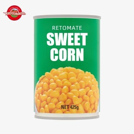 Des légumes mélangés frais en conserve, 425 g de maïs sucré en conserve.