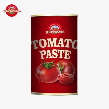 140g de pâte de tomate en conserve, couvercle ouvert, présentant notre nouvelle qualité supérieure.