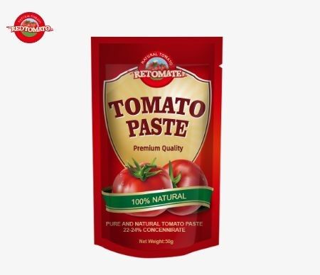 50g de pâte de tomate en sachet debout répond aux normes ISO HACCP et BRC ainsi qu'aux réglementations de production de la FDA