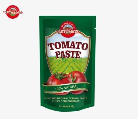 50g de pâte de tomate en sachet debout répond aux normes ISO HACCP et BRC ainsi qu'aux réglementations de production de la FDA