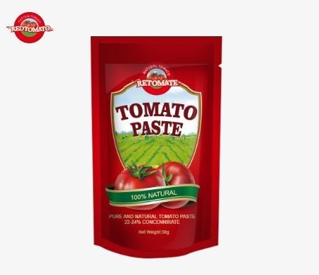 La pâte de tomate en sachet debout de 50 g répond aux normes ISO, HACCP et BRC pour les prix d'usine
