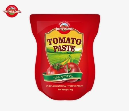 56 g de pâte de tomate en sachette / sac plat avec des concentrations de 28 à 30% 22 à 24% et 18 à 20%