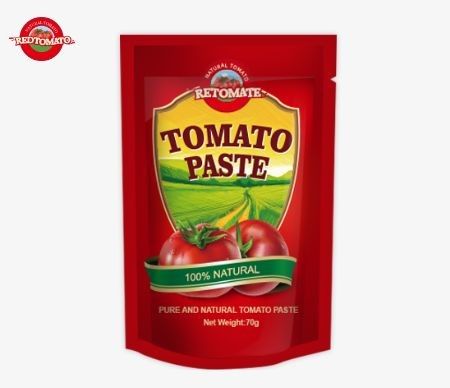 Sachet de pâte de tomate de qualité supérieure de 70 g, double concentrée, disponible à la fois à plat et debout