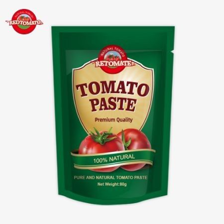 80 g de sacoche à dos contenant de la pâte de tomate double concentrée avec des niveaux de pureté allant de 30% à 100%