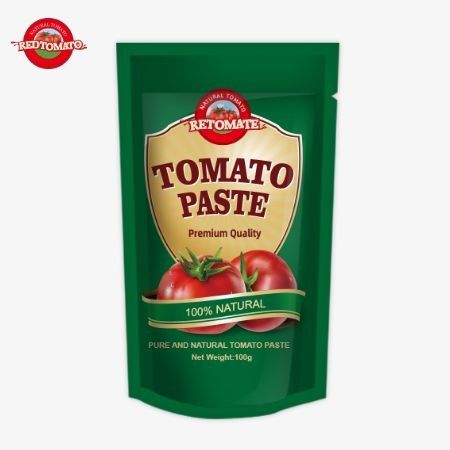 OEM Sachet debout de 100 g de pâte de tomate double concentrée avec une pureté allant de 30% à 100%