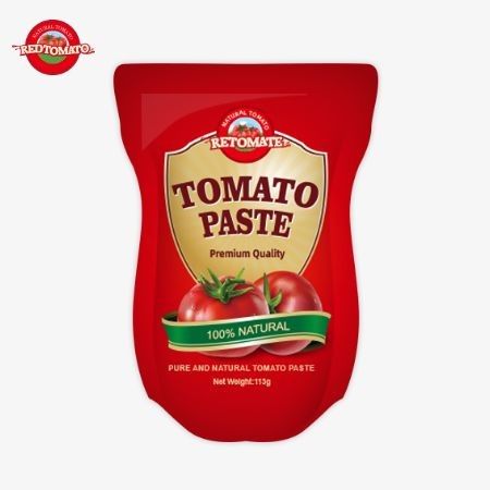 L'usine de pâte de tomate fabrique des sachets debout de 113 g conformes aux normes de production ISO HACCP BRC et FDA