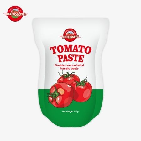L'usine de pâte de tomate fabrique des sachets debout de 113 g conformément aux normes de production ISO HACCP BRC et FDA