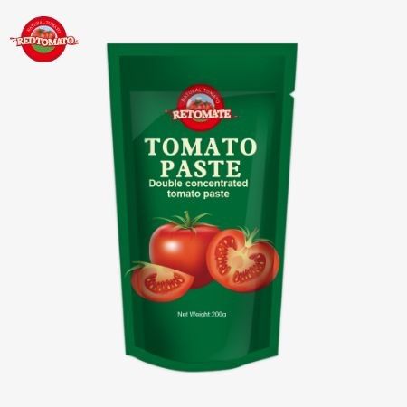 Le sachet de pâte de tomate de 200 g répond aux normes ISO HACCP et BRC garantissant le respect des prix d'usine