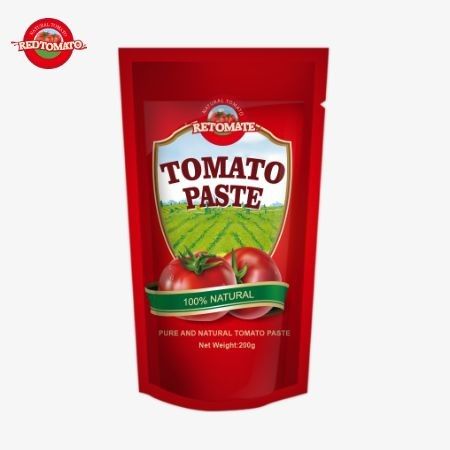 Le sachet de pâte de tomate de 200 g répond aux normes ISO HACCP et BRC garantissant le respect des prix d'usine