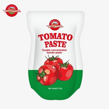 La pâte de tomate en sachet debout de 210 g répond aux normes de production ISO HACCP BRC et FDA