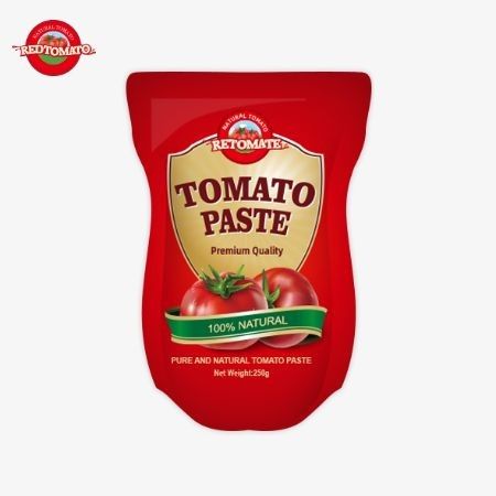 250 g de pâte de tomate douce et épicée, confortablement emballée dans un sachet debout avec une pureté allant de 30% à 100%.
