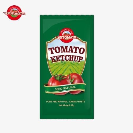 OEM Petit sachet de ketchup de tomate 30g Goût sucré et acide saveur naturelle pure Normes ISO HACCP BRC FDAl