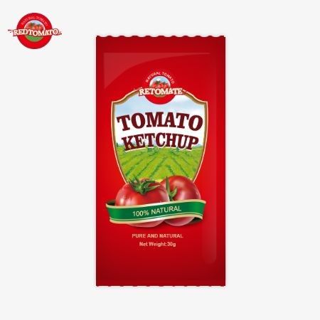 OEM Petit sachet de ketchup de tomate 30g avec une saveur naturelle pure, conforme aux normes ISO HACCP BRC et FDA