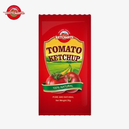 Sachet de ketchup de tomate OEM de 30 g avec une saveur naturelle pure conforme aux normes ISO HACCP BRC et FDA