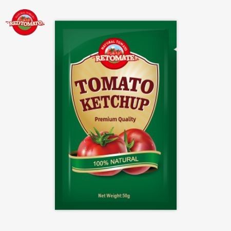 Sachet de ketchup de tomate de 50 g haut de gamme avec saveur naturelle pure et certification ISO HACCP FDA