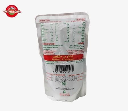 Sacs de pâte de tomate de haute qualité disponibles en forme debout, double concentrée et pesant 70 g
