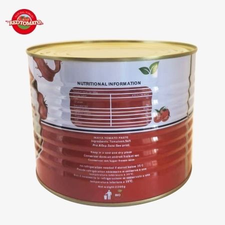 INAYA 2200g Concentré de tomate en conserve avec un couvercle difficile à ouvrir, concentré à Brix 28–30%, disponible avec services de conception d'emballage.