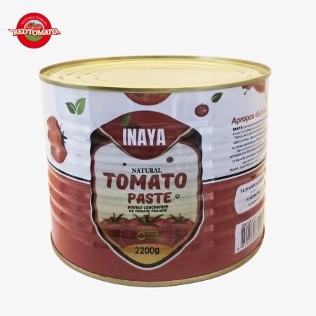 INAYA 2200g Concentré de tomate en conserve avec un couvercle difficile à ouvrir, concentré à Brix 28–30%, disponible avec services de conception d'emballage.