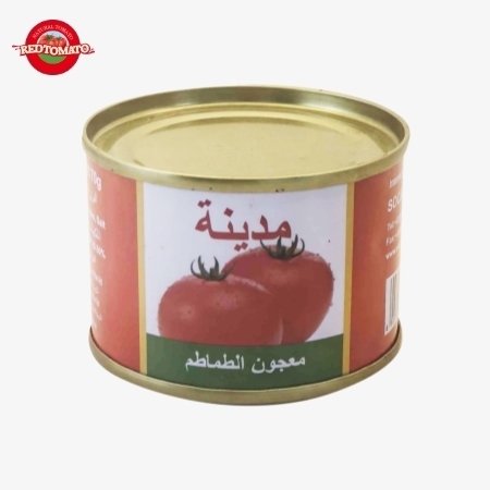Madina 70g Pâte de tomate en conserve avec Brix 28% 30% Fournir la marque et le design de l'emballage