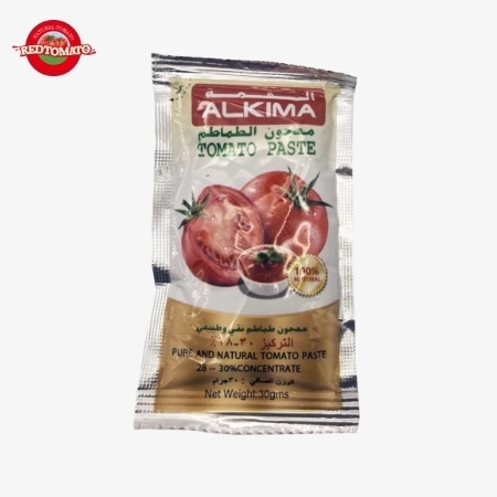 ALKIMA Sachet plat de 30g de concentré de tomate, Brix 28–30%, disponible sous la marque Retomate ou personnalisable avec votre propre OEM