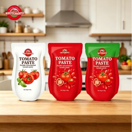 140 g de pâte de tomate en sachette debout avec goût sucré et acide et 22 à 30 de pureté