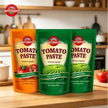 200 g de pâte de tomate en sachette debout à triple concentration répond aux normes ISO, HACCP et BRC
