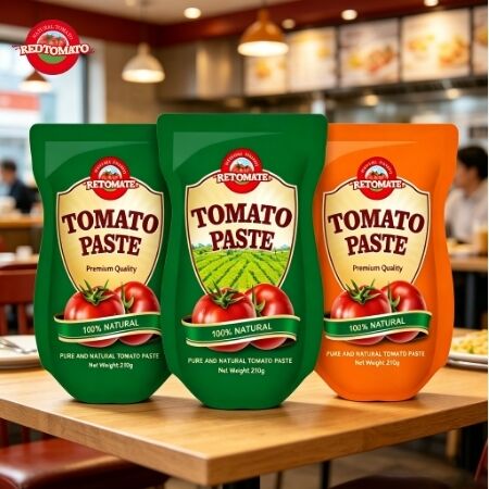 210 g de pâte de tomate en sachette debout à triple concentration et certifié ISO HACCP BRC FDA