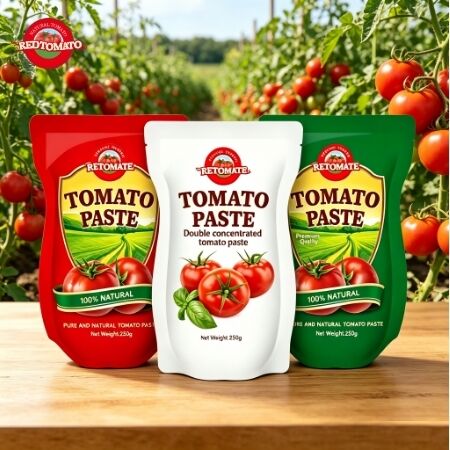 250 g de pâte de tomate en sachette debout avec 30% à 100% de pureté et un goût sucré et piquant