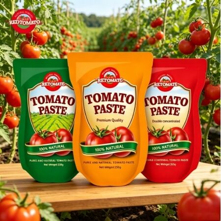 250 g de pâte de tomate en sachette debout avec 30% à 100% de pureté et un goût sucré et piquant
