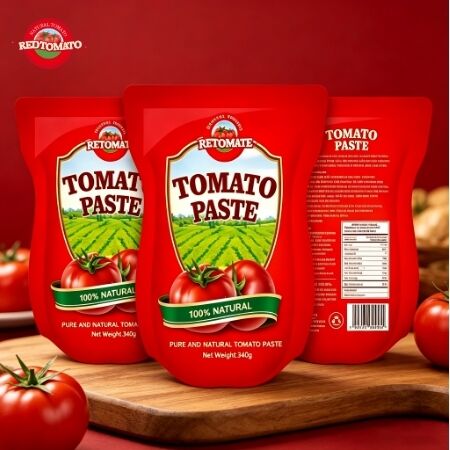 Pâte de tomate en sachet debout de 340 g avec certifications ISO, HACCP, BRC et triple concentration