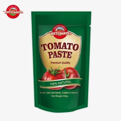 OEM Sachet debout de 100 g de pâte de tomate double concentrée avec une pureté allant de 30% à 100%