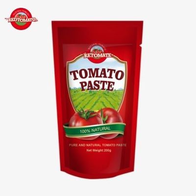 Le sachet de pâte de tomate de 200 g répond aux normes ISO HACCP et BRC garantissant le respect des prix d'usine
