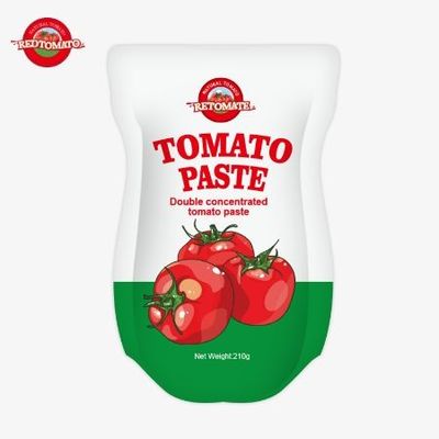 La pâte de tomate en sachet debout de 210 g répond aux normes de production ISO HACCP BRC et FDA