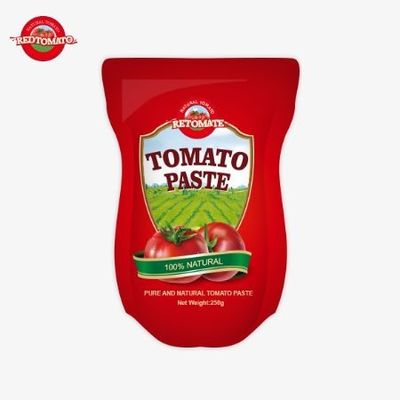 Dans un sachet debout cette offre contient 250g de pâte de tomate douce et épicée avec une pureté allant de 30% à 100%