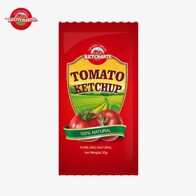 Sachet de ketchup de tomate OEM de 30 g avec une saveur naturelle pure conforme aux normes ISO HACCP BRC et FDA
