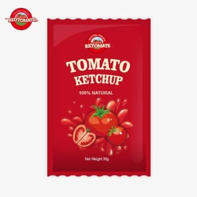Sachet au ketchup de tomate OEM de 36 g avec une saveur naturelle pure répond aux normes ISO HACCP BRC et FDA