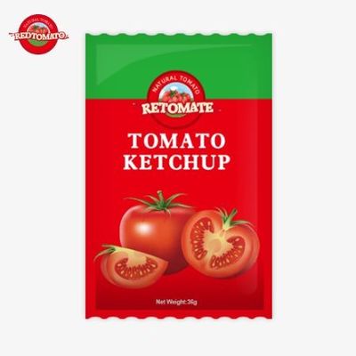 Sac de ketchup de tomate OEM de 36 g avec une saveur naturelle pure, répondant aux normes ISO HACCP et FDA