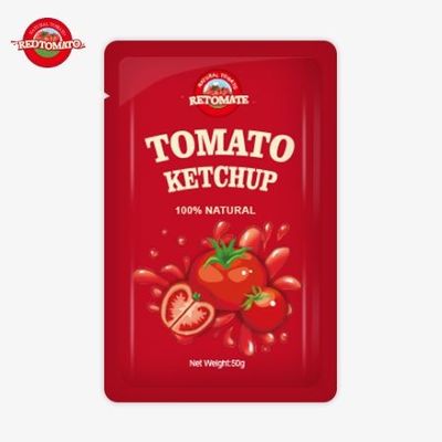 Distribution mondiale de sachets de ketchup personnalisés de 50 g pour une qualité élevée et certifiés par ISO HACCP et FDA
