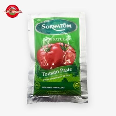 Sachet plat de 70g de concentré de tomate, Brix 28-30%, disponible sous la marque Retomate ou personnalisable avec votre propre marque (OEM)