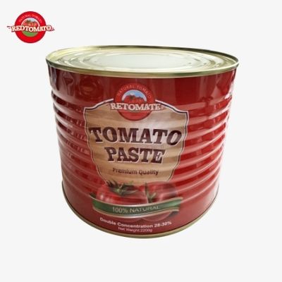 Concentré de tomates Retomate 2200g en conserve, avec un Brix de 28–30%, disponible sous notre marque et avec un service complet de conception de marque et d'emballage.